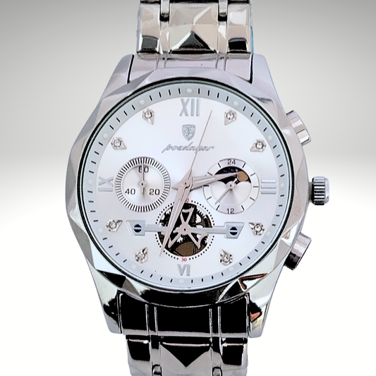 RELOJ POEDAGAR - PLATEADO CON ESFERA BLANCA