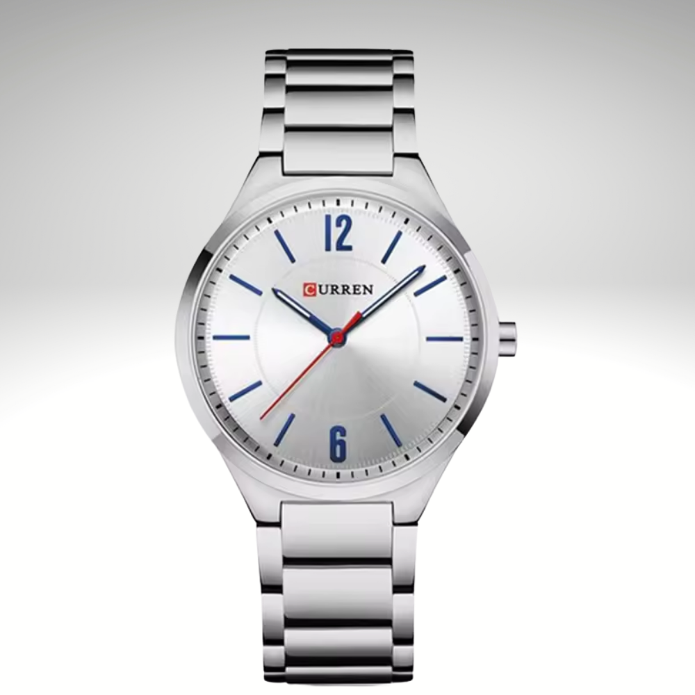 RELOJ CURREN DE CABALLERO METÁLICO 8280 - BLANCO CON NÊMEROS AZULES