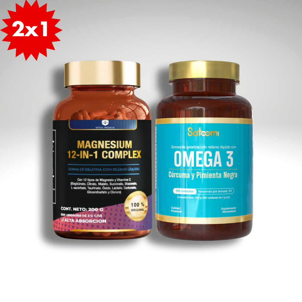 COMBO MAGNESIO 12 EN 1 + OMEGA 3 CURCUMA Y PIM