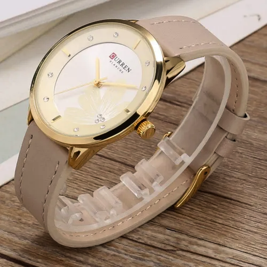 RELOJ CURREN DE DAMA CON CORREA DE CUERO - AMARILLO