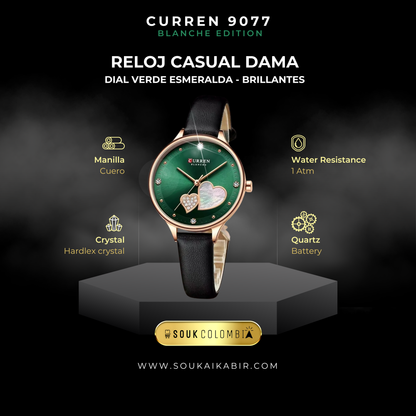 RELOJ CURREN DE DAMA CON CORREA DE CUERO - VERDE