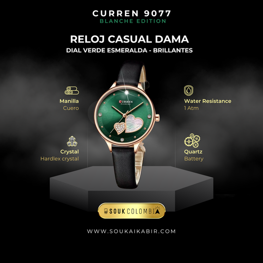 RELOJ CURREN DE DAMA CON CORREA DE CUERO - VERDE