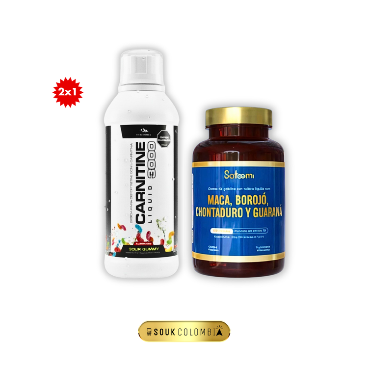 COMBO ENERGÍA EXPLOSIVA CARNITINA LIQUID 3000 + MACA, BOROJÓ, CHONTADURO Y GUARANÁ