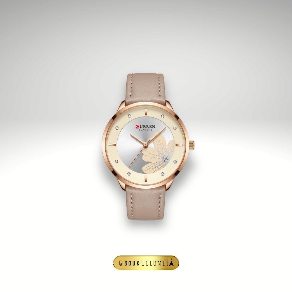 RELOJ CURREN DE DAMA CON CORREA DE CUERO - AMARILLO
