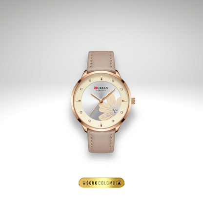 RELOJ CURREN DE DAMA CON CORREA DE CUERO - AMARILLO