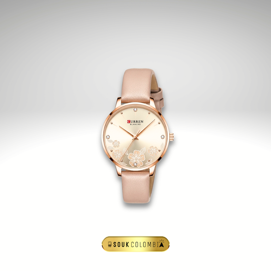 RELOJ CURREN DE DAMA CON CORREA DE CUERO - ROSADO