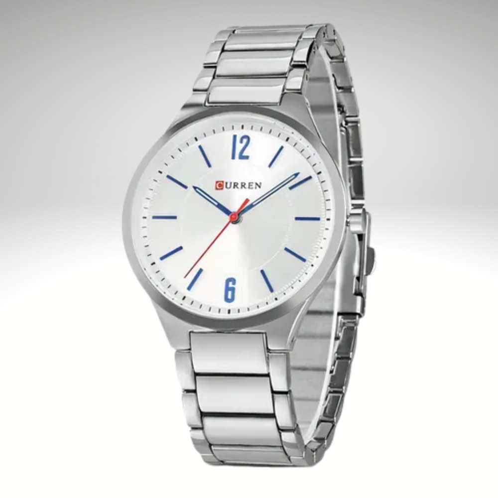 RELOJ CURREN DE CABALLERO METÁLICO 8280 - BLANCO CON NÚMEROS AZULES