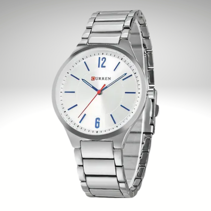 RELOJ CURREN DE CABALLERO METÁLICO 8280 - BLANCO CON NÚMEROS AZULES