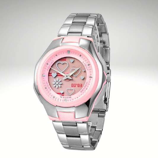 RELOJ DAMA TIPO CASIO LADY LOVE DUAL ACERO AL206 + ESTUCHE