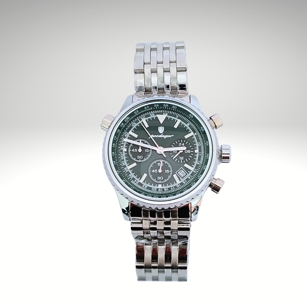 RELOJ POEDAGAR - PLATEADO CON DETALLES VERDES