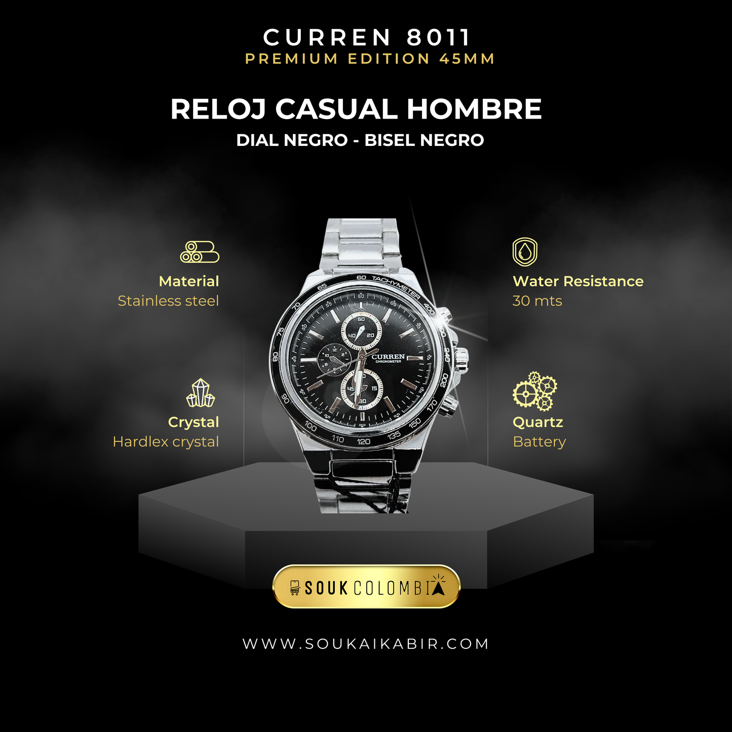 RELOJ CURREN DE CABALLERO 8011 - NEGRO