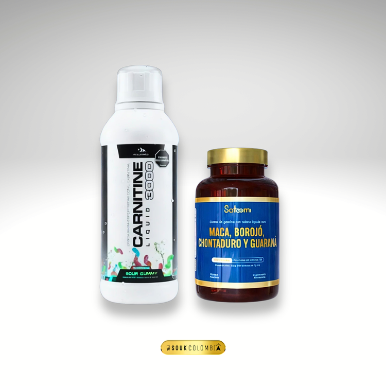 COMBO ENERGÍA EXPLOSIVA CARNITINA LIQUID 3000 + MACA, BOROJÓ, CHONTADURO Y GUARANÁ
