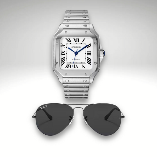 COMBO RELOJ TIPO SANTOS CARTIER + GAFAS RAYBAN