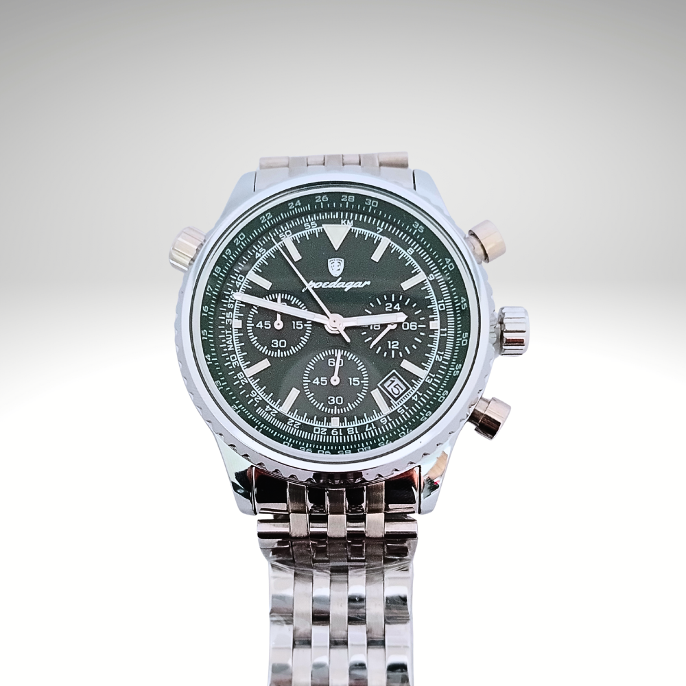 RELOJ POEDAGAR - PLATEADO CON DETALLES VERDES