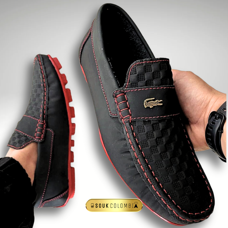 MOCASINES NEGRO COSTURA ROJA PARA CABALLERO
