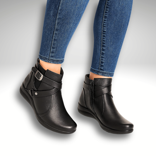 BOTIN CERRADO CORREA EN CUERO NEGRO PARA DAMA