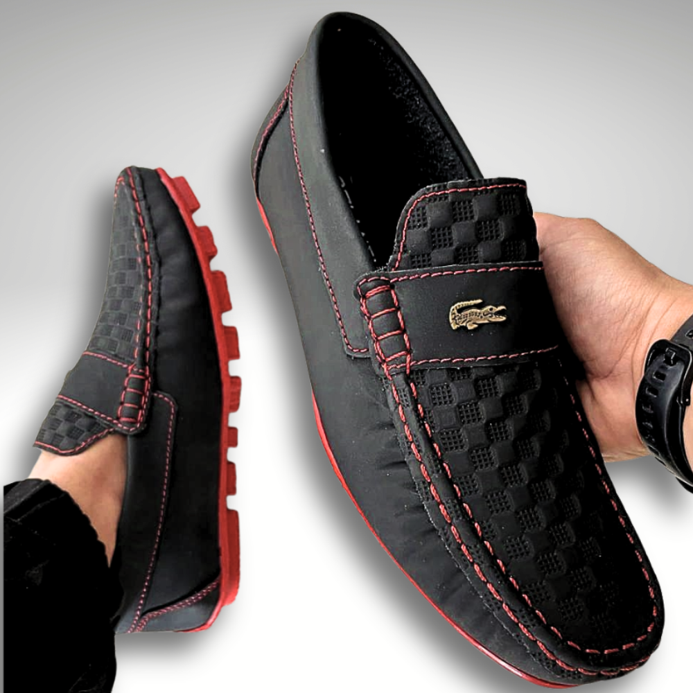 MOCASINES NEGRO COSTURA ROJA PARA CABALLERO