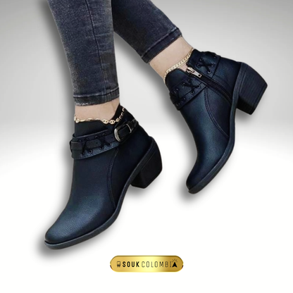 BOTIN DAMA CUERO SINTETICO NEGRO AZUL