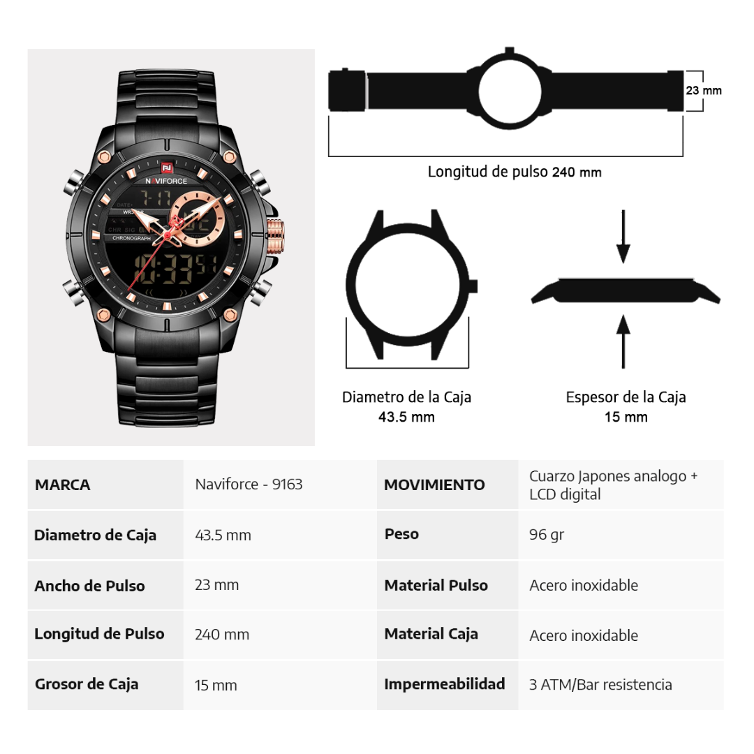 RELOJ NAVIFORCE 9163 MULTIFUNCIONAL PARA HOMBRE