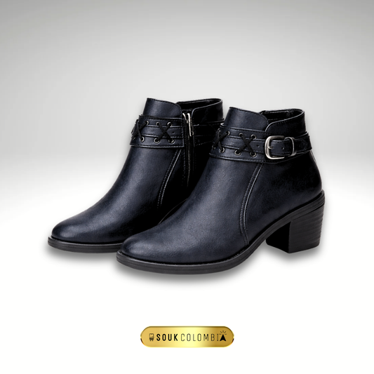 BOTIN DAMA CUERO SINTETICO NEGRO AZUL