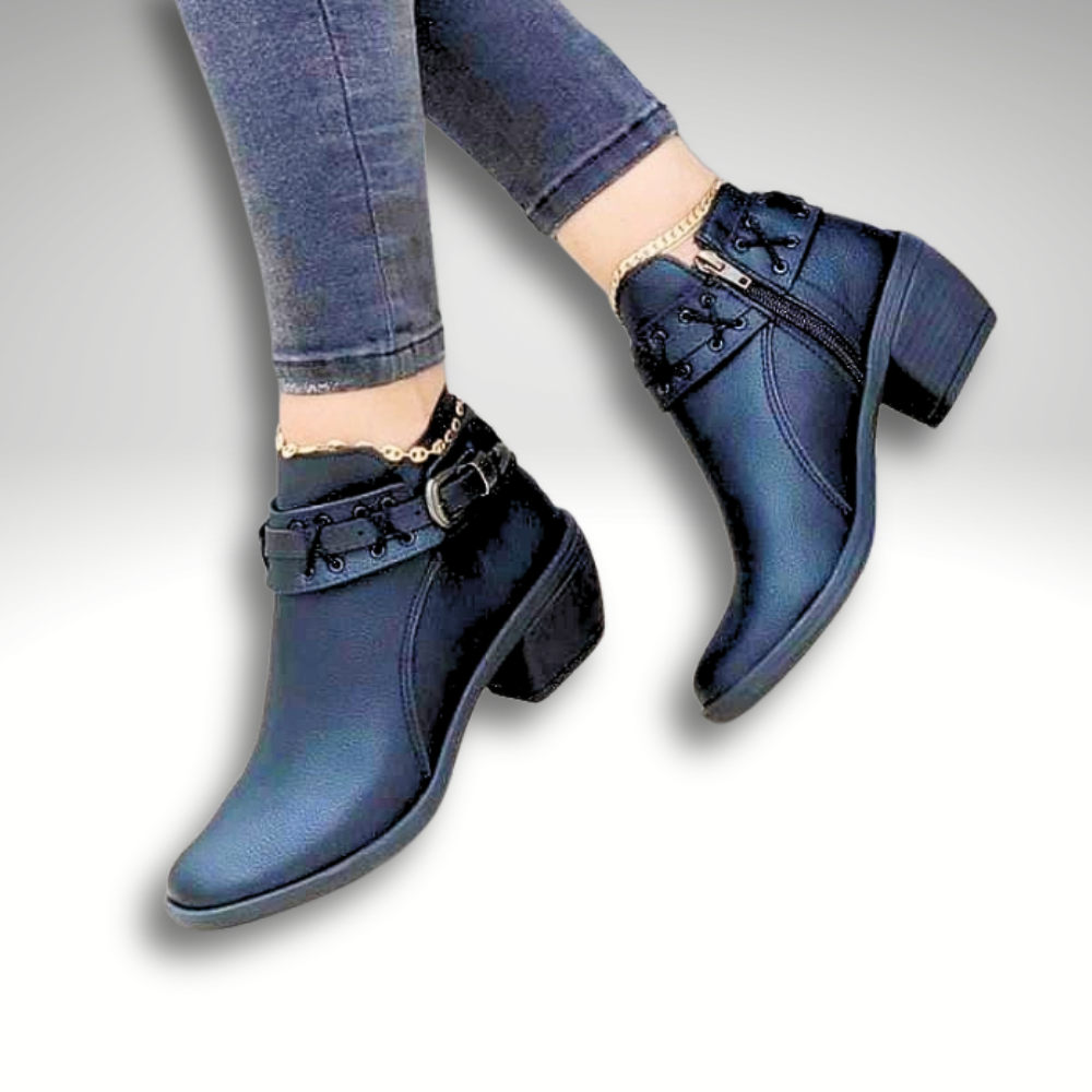 BOTIN DAMA CUERO SINTETICO NEGRO AZUL