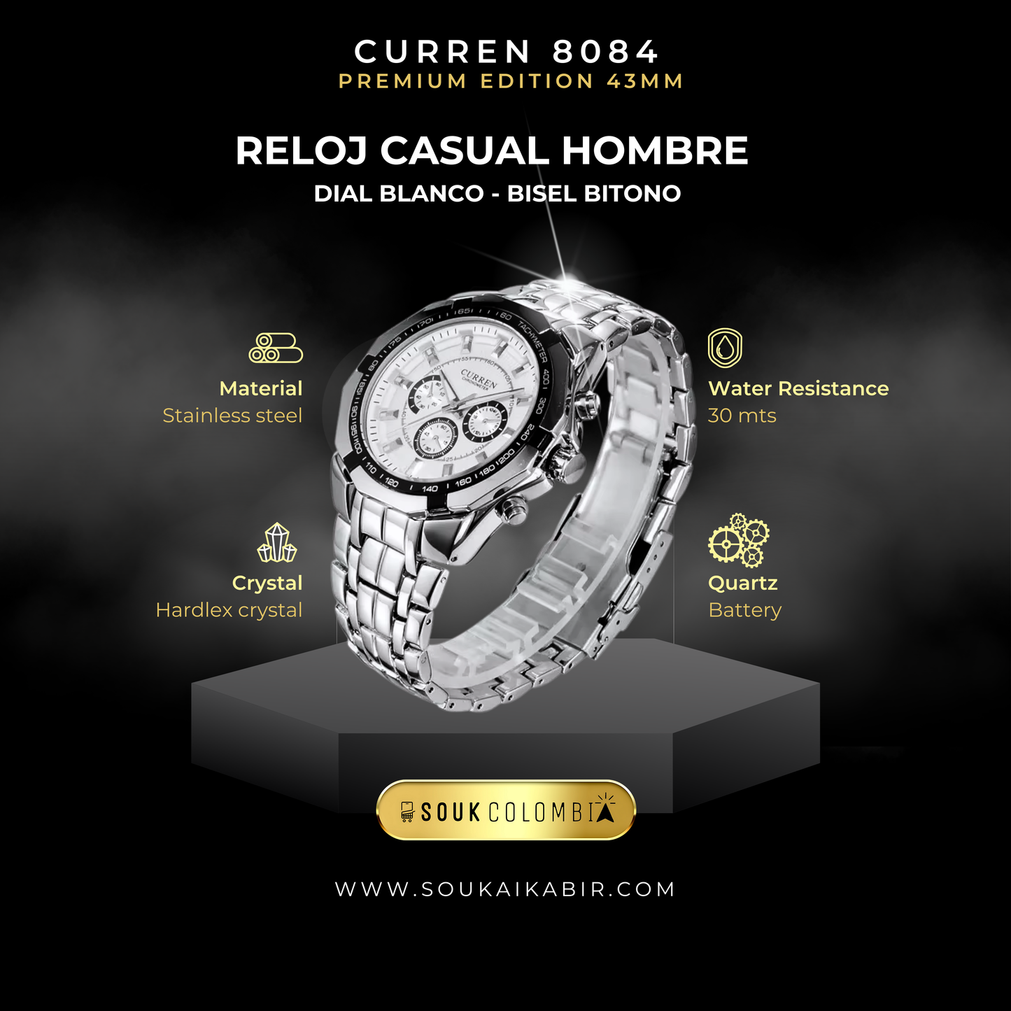 RELOJ CURREN DE CABALLERO METÁLICO 8084 - BLANCO