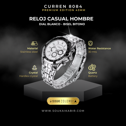 RELOJ CURREN DE CABALLERO METÁLICO 8084 - BLANCO