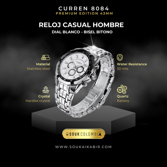 RELOJ CURREN DE CABALLERO METÁLICO 8084 - BLANCO