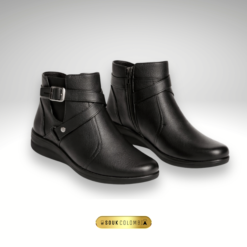 BOTIN CERRADO CORREA EN CUERO NEGRO PARA DAMA