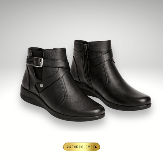 BOTIN CERRADO CORREA EN CUERO NEGRO PARA DAMA