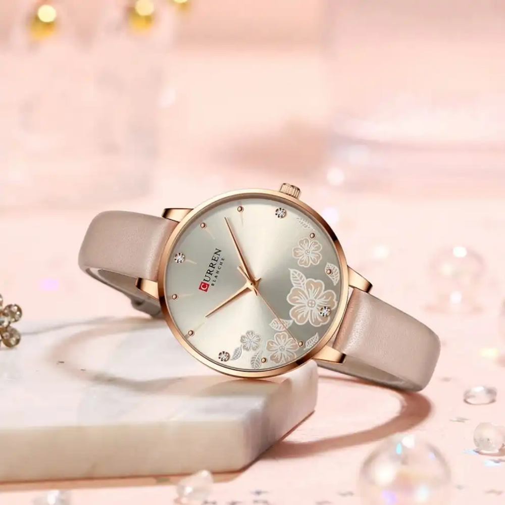 RELOJ CURREN DE DAMA CON CORREA DE CUERO - ROSADO