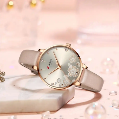 RELOJ CURREN DE DAMA CON CORREA DE CUERO - ROSADO