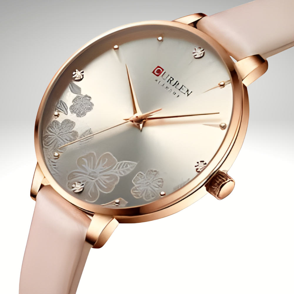 RELOJ CURREN DE DAMA CON CORREA DE CUERO - ROSADO