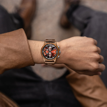 RELOJ CHRONOGRAPH DE MADERA - CAFÉ