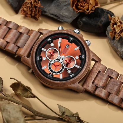 RELOJ CHRONOGRAPH DE MADERA - CAFÉ