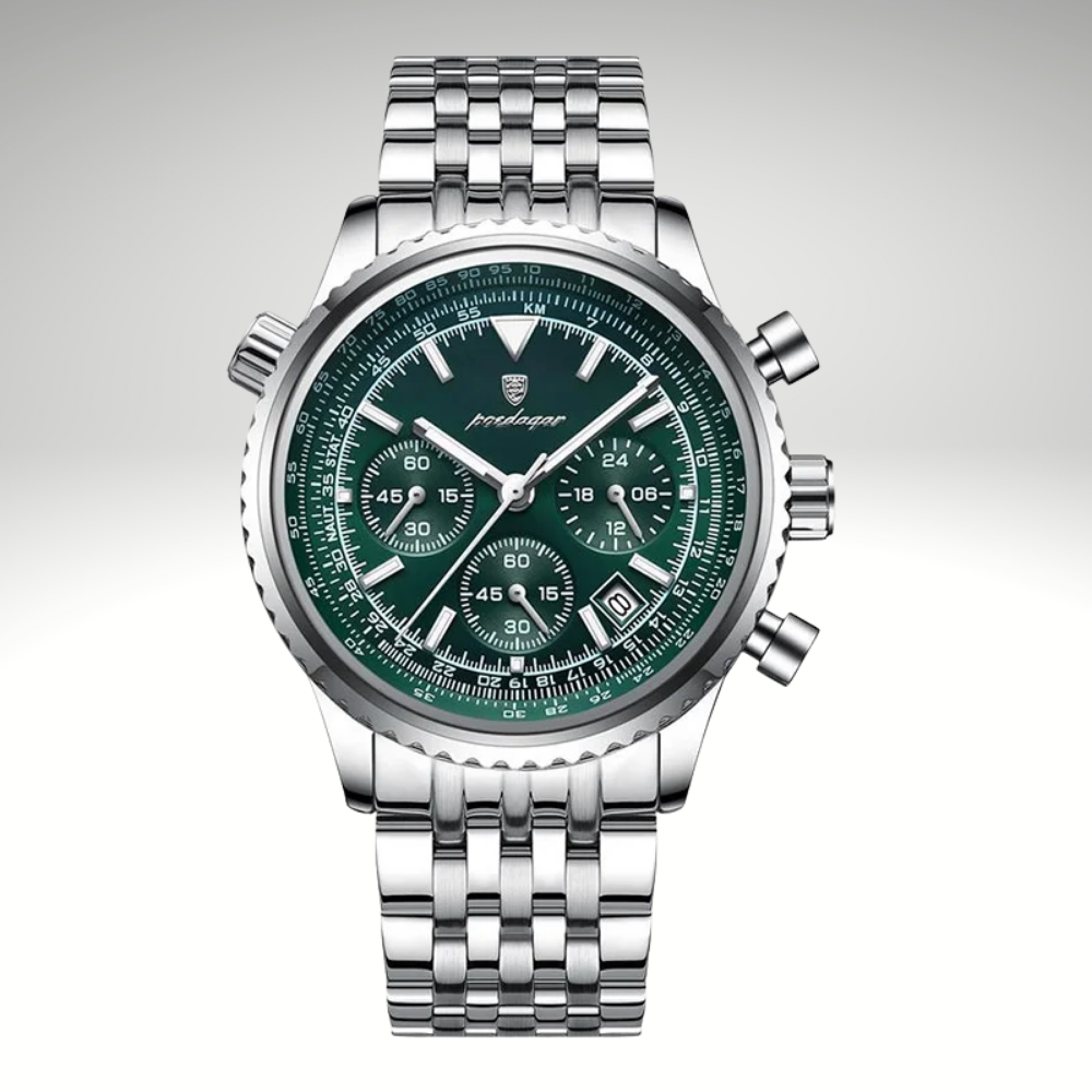 RELOJ POEDAGAR - PLATEADO CON DETALLES VERDES