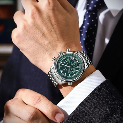 RELOJ POEDAGAR - PLATEADO CON DETALLES VERDES