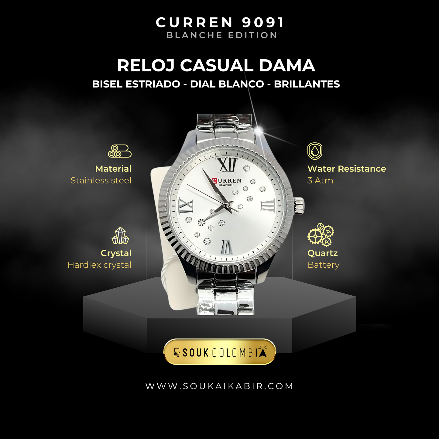 RELOJ CURREN DE DAMA METÁLICO 9091 - PLATEADO