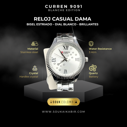 RELOJ CURREN DE DAMA METÁLICO 9091 - PLATEADO