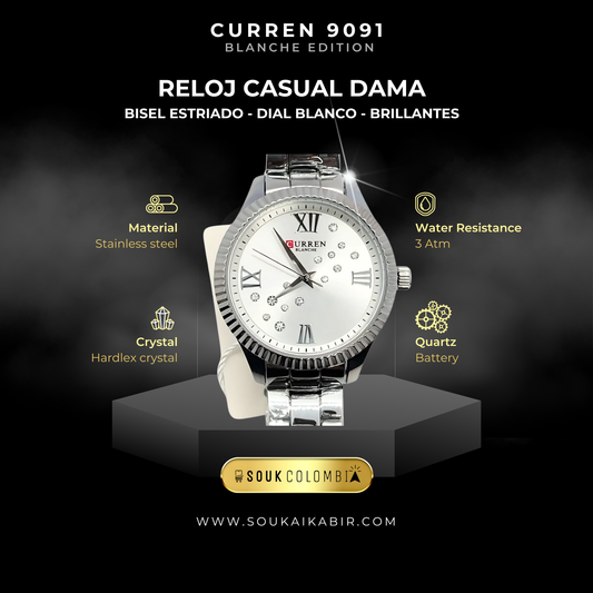 RELOJ CURREN DE DAMA METÁLICO 9091 - PLATEADO
