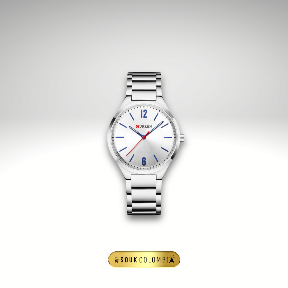 RELOJ CURREN DE CABALLERO METÁLICO 8280 - BLANCO CON NÊMEROS AZULES