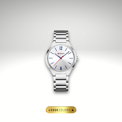 RELOJ CURREN DE CABALLERO METÁLICO 8280 - BLANCO CON NÊMEROS AZULES