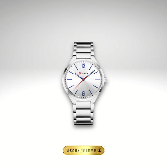 RELOJ CURREN DE CABALLERO METÁLICO 8280 - BLANCO CON NÊMEROS AZULES