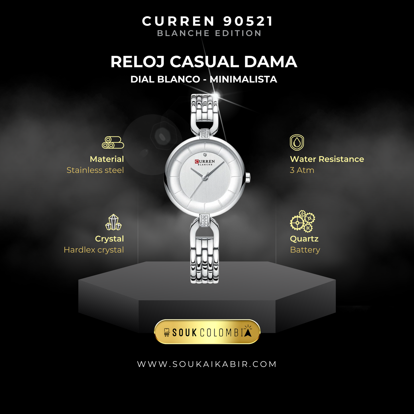 RELOJ CURREN DE DAMA METÁLICO 90521 - BLANCO