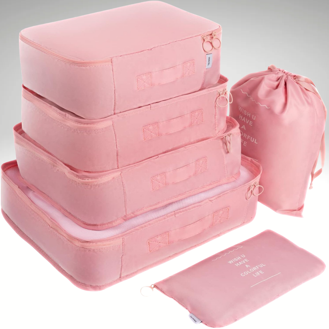 SET ORGANIZADOR VIAJERO X8 PIEZAS ROSADO