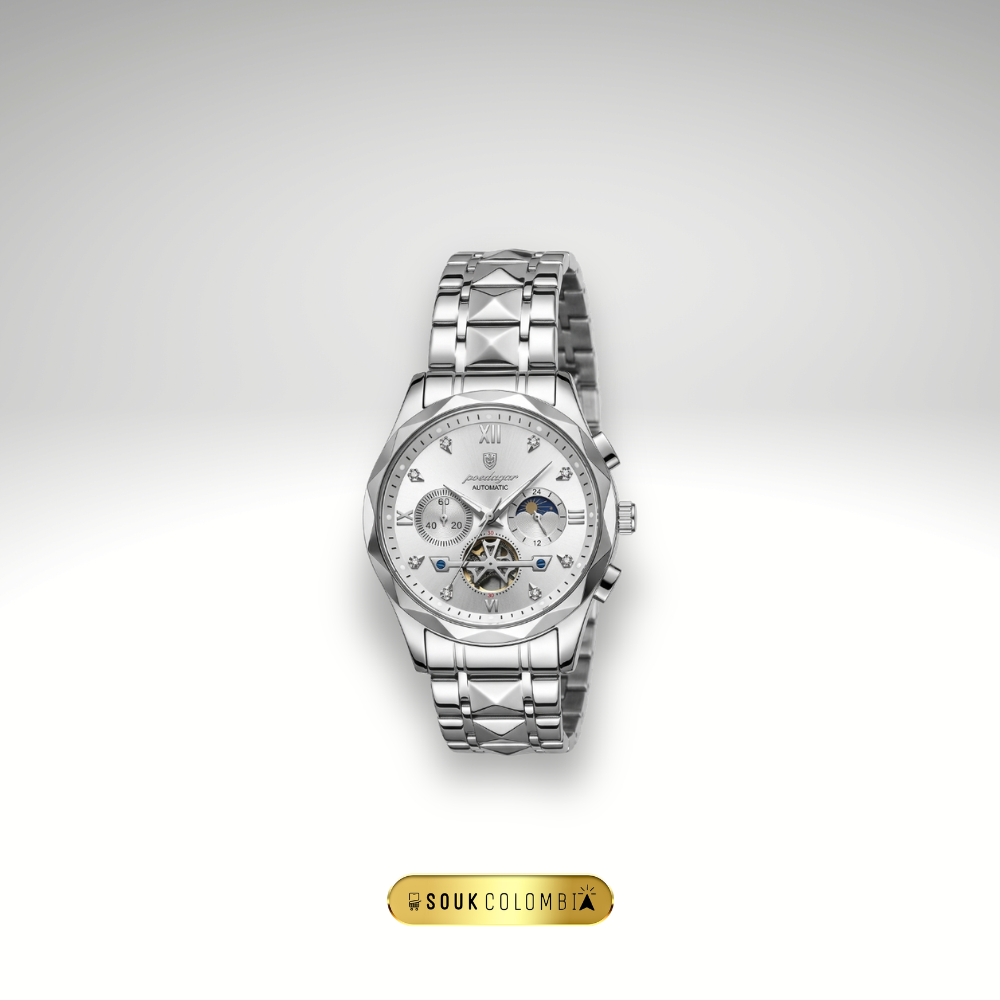 RELOJ POEDAGAR - PLATEADO CON ESFERA BLANCA