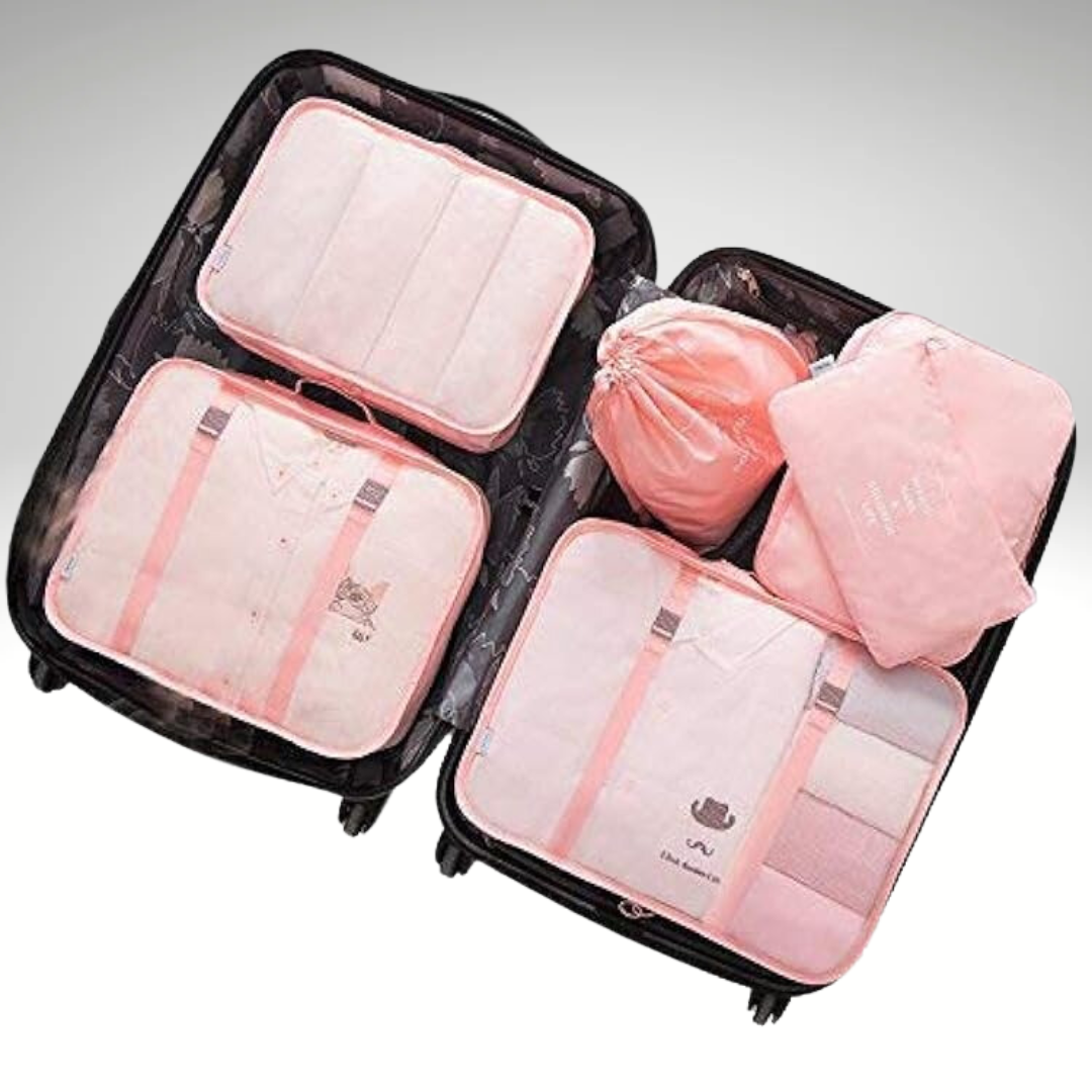 SET ORGANIZADOR VIAJERO X8 PIEZAS ROSADO