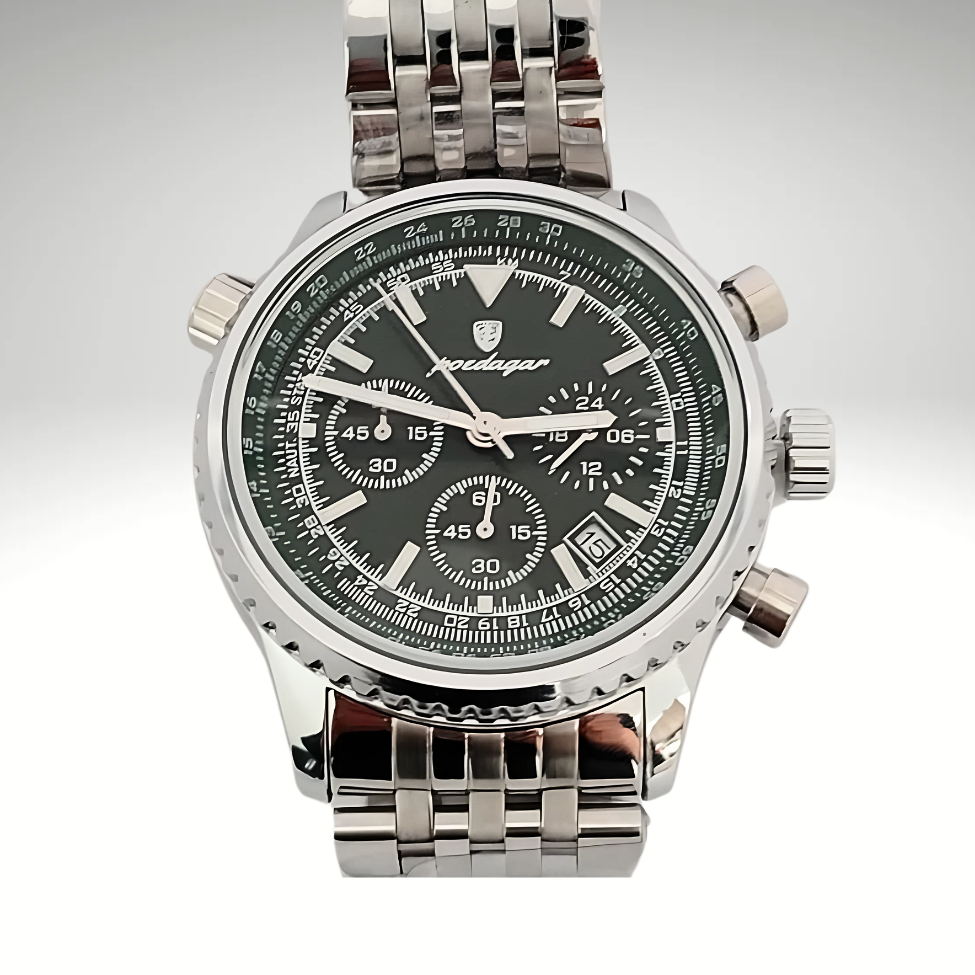 RELOJ POEDAGAR - PLATEADO CON DETALLES VERDES