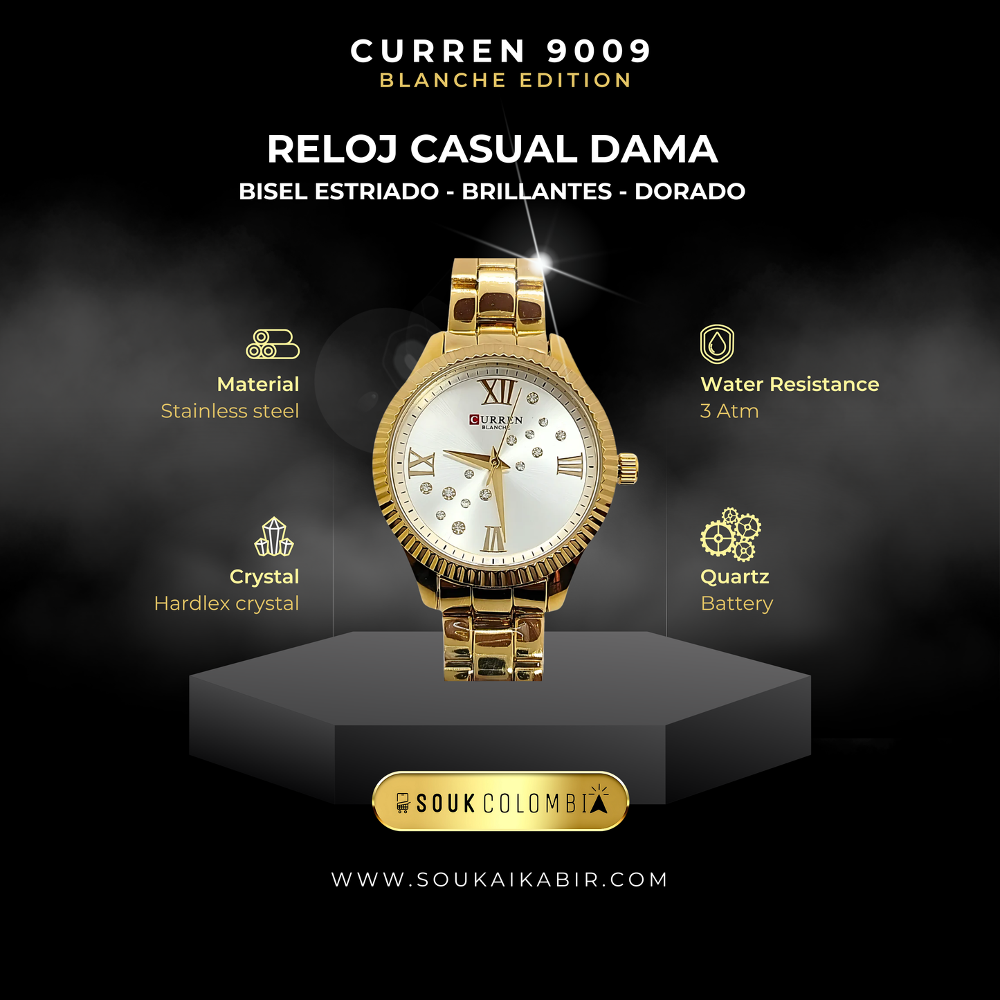 RELOJ CURREN DE DAMA METÁLICO 9009 - DORADO