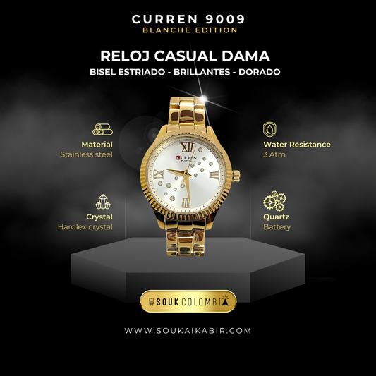RELOJ CURREN DE DAMA METÁLICO 9009 - DORADO